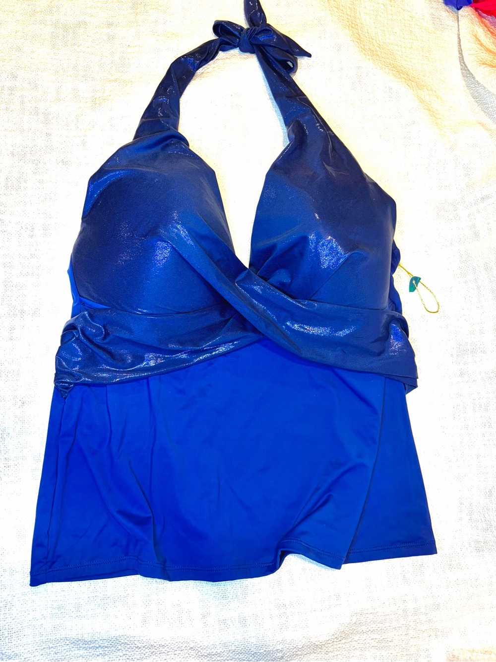 Mynah Blue Halter Tankini - Swim Top - Women Swim New 16W
